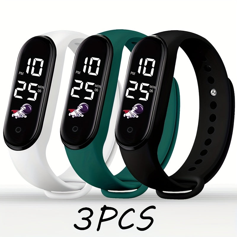 3pcs Astronaut Series Electronic Watch Set Digital Bracelet Durable TPU Strap