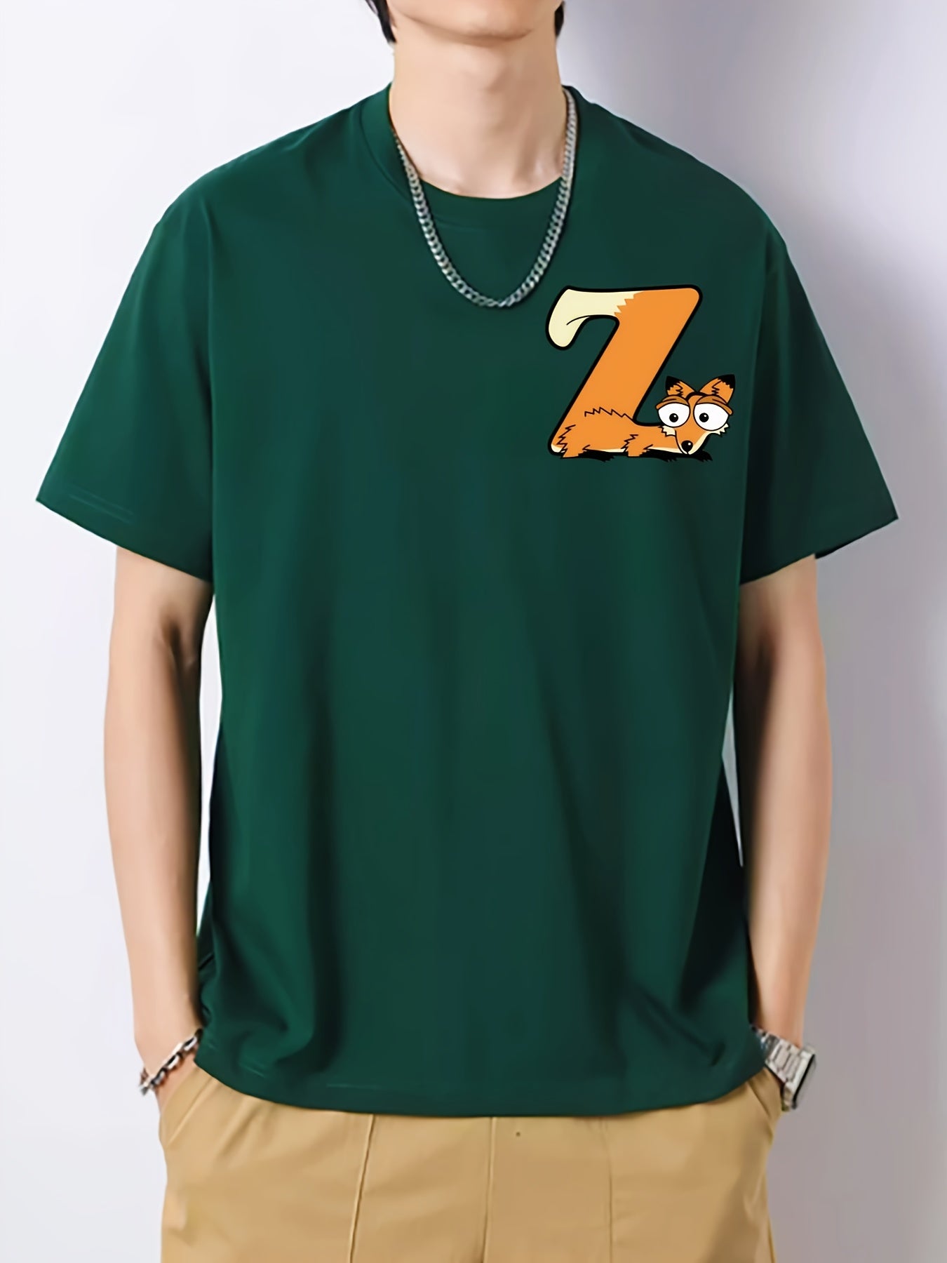 Fox Pattern Print Men's Graphic Cotton Active T shirt