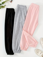 Girls 3 Piece High Waist Sweatpants Long Sports Jogger Pants