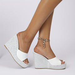 Glitter Wedge Sandals Bling Peep Toe High Heels