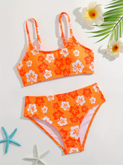 Girls Floral Bikini Set Cami Crop Top Shorts
