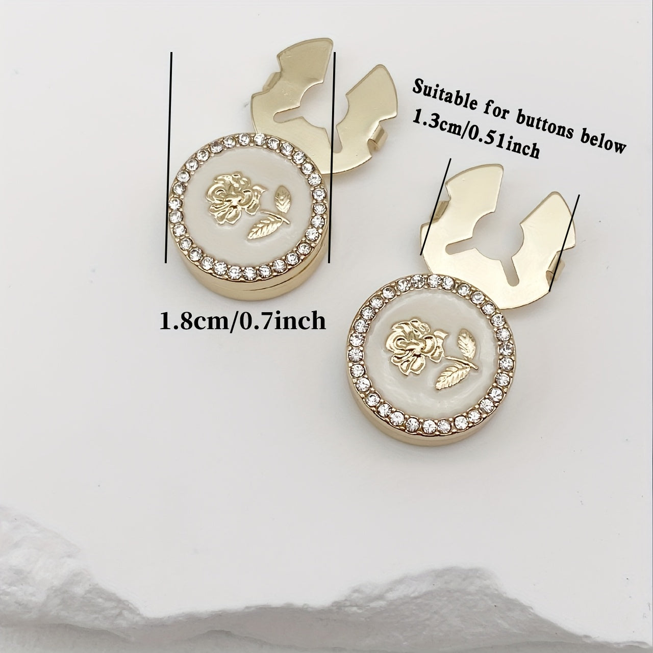 2 Rhinestone Rose Pattern Button Covers - Fashionable Novelty Hidden Buttons