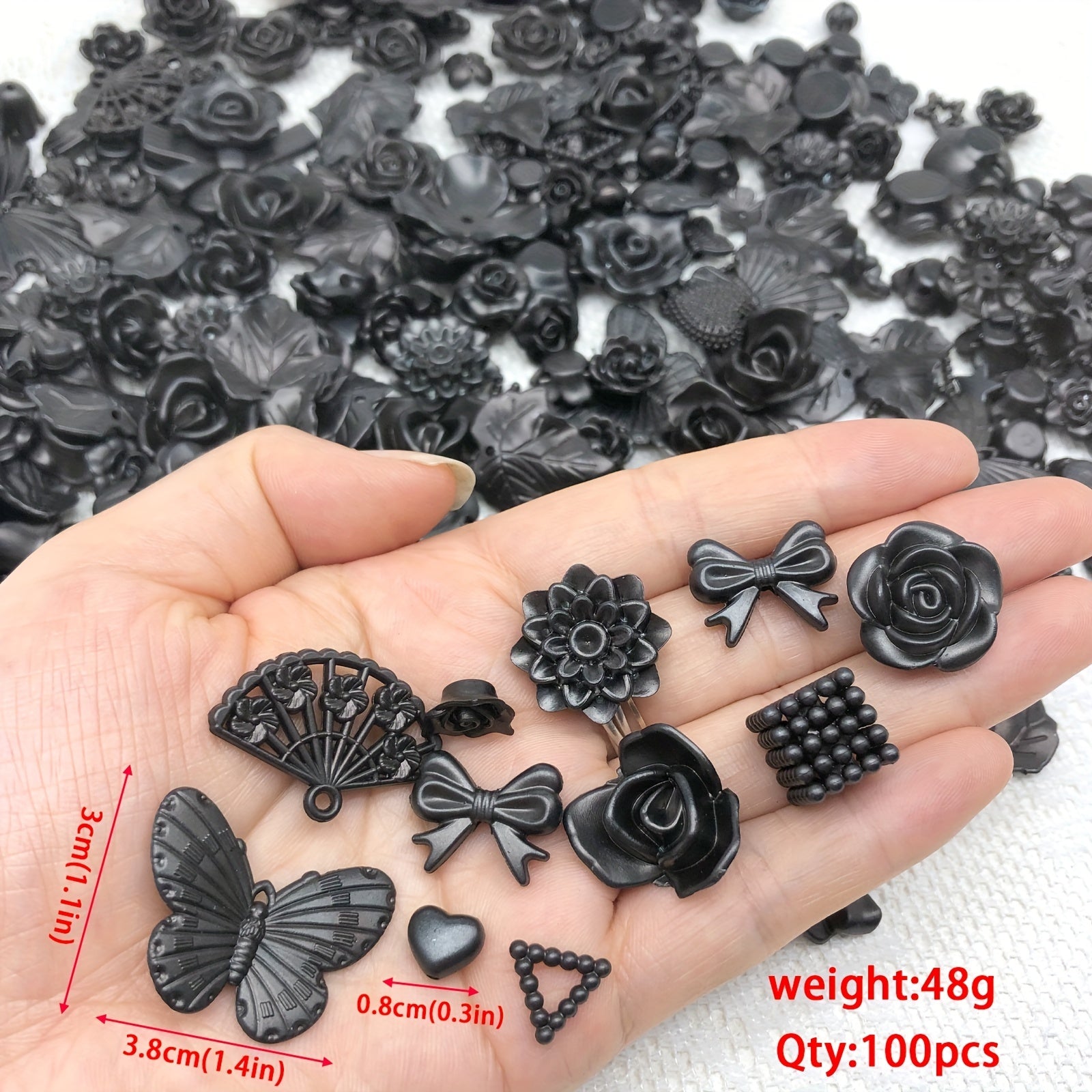 100pcs 3D Resin ABS Colorful Rose Flower Bows Butterfly Charms