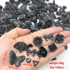 100pcs 3D Resin ABS Colorful Rose Flower Bows Butterfly Charms