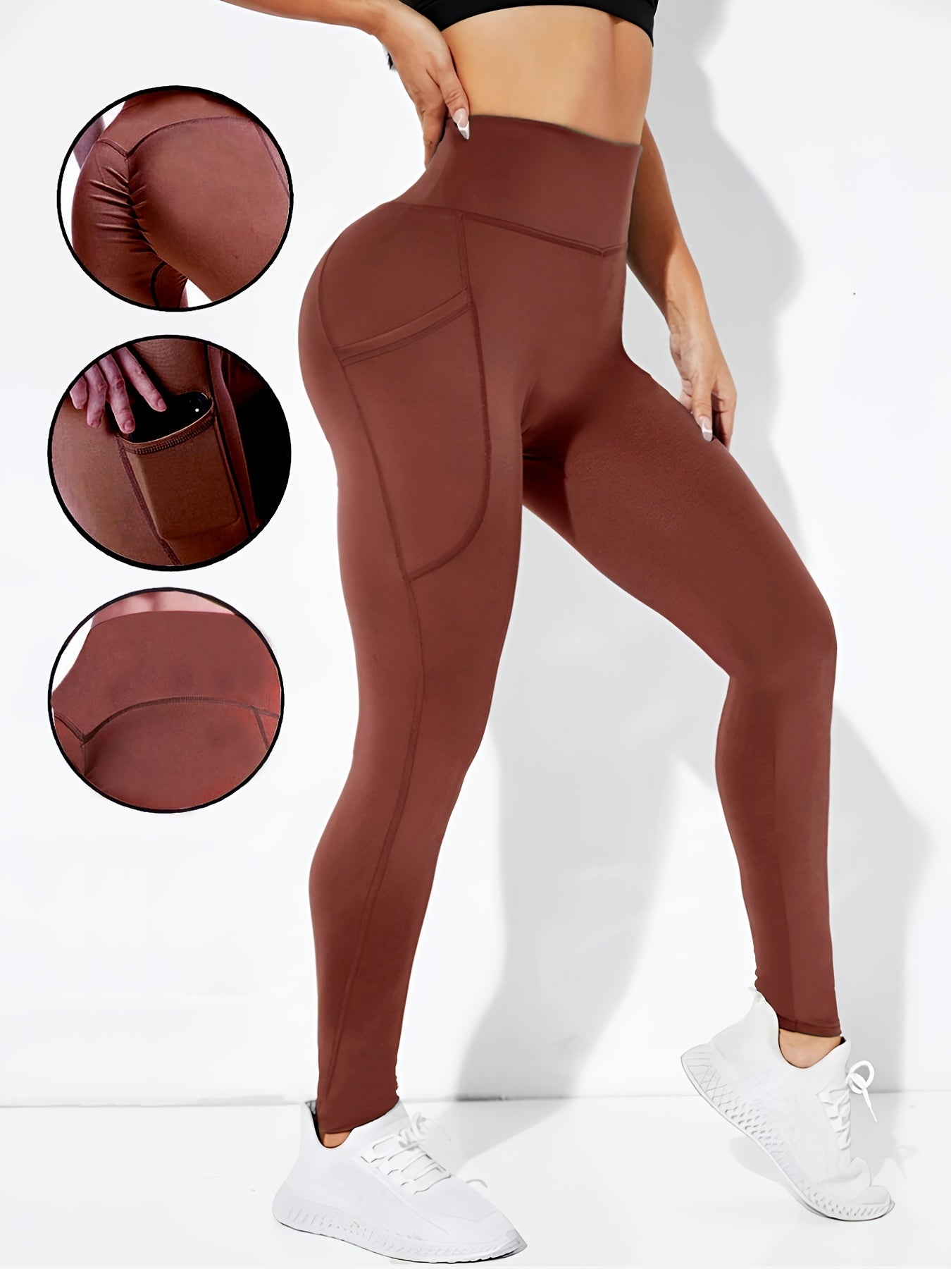 3pcs Solid Yoga Leggings High Stretchy Butt lifting Pockets Fitness Sports Pants