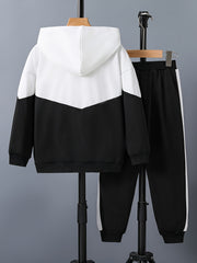 Boy's 2pcs Hoodie & Sweatpants Set Block Top Casual Outfits Kids Clothes