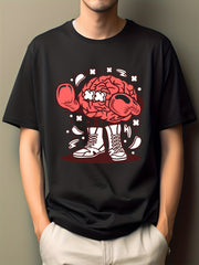 Men's Cartoon Print T-shirt Hip Pop Boy Illustration Tee