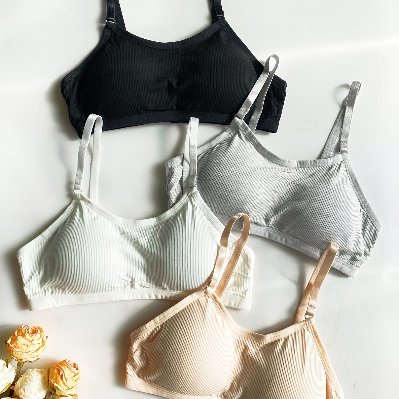 4pcs Wireless Push Up Bras Ribbed Comfy & Breathable Women's Lingerie