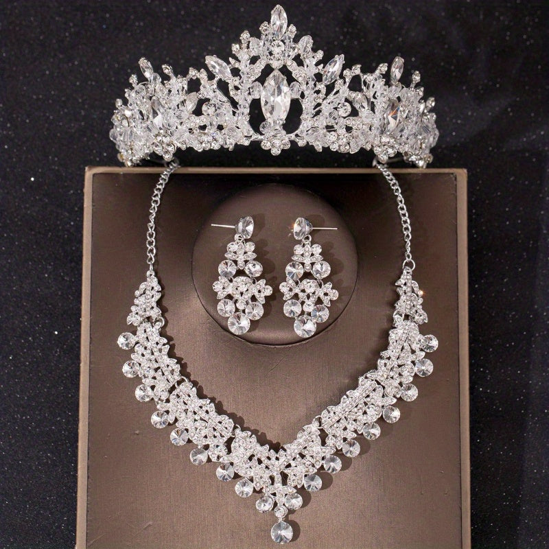 Baroque Crystal Bridal Head Piece Earrings Necklace Set Wedding Jewelry