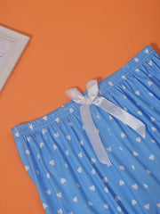 Bear Print Pajama Set Short Sleeve Top & Pants Women's Sleepwear