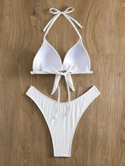 Striped Texture Halter V Neck Bikini Set Two Pieces Swimsuit