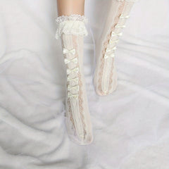 Lace Trim Fishnet BowKnot High Tube Socks