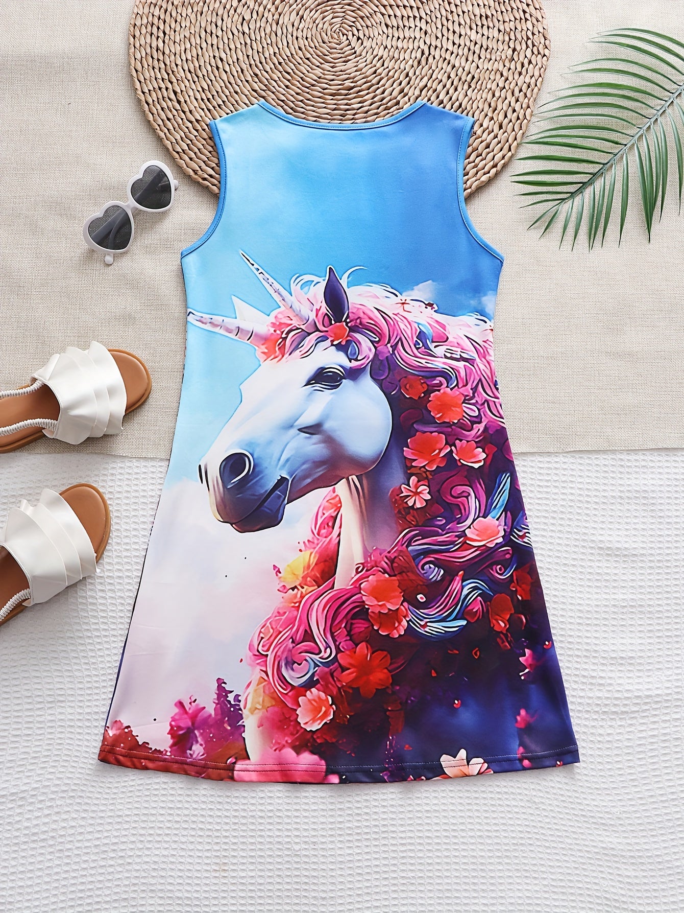 Cat Graphic Sleeveless Summer Dress for Girls