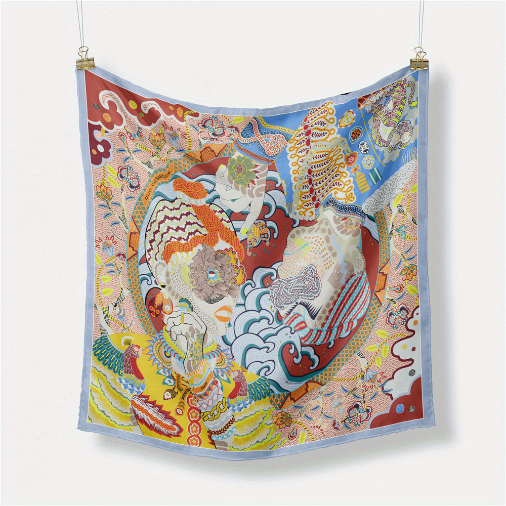 Boho Print Bandana Square Scarf Vintage Satin Neckerchief Women Head Wrap