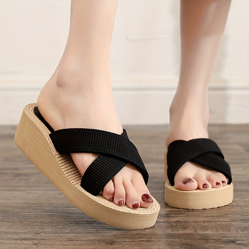 Women's Cross Strap Wedge Sandals Slip On Platform Shoes