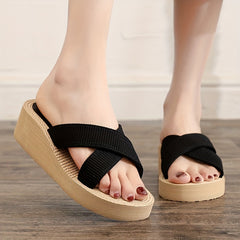 Women's Cross Strap Wedge Sandals Slip On Platform Shoes
