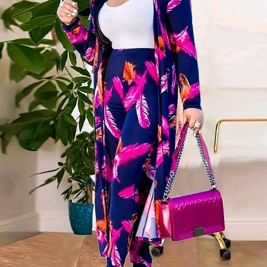 Tropical Print Cardigan & Pants Set