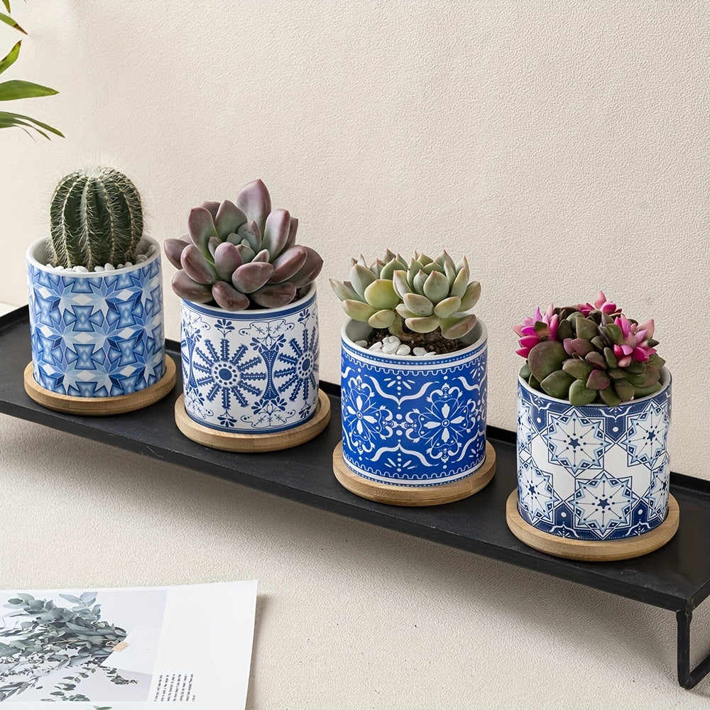 4pcs Porcelain Style Flowerpots Indoor Outdoor Home Garden Patio Decor