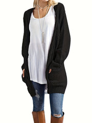 Mid Length Knit Cardigan Open Front Long Sleeve Sweater