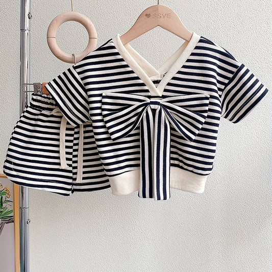2pcs Toddler Girls Striped T Shirt & Shorts Set Kids Summer Clothes