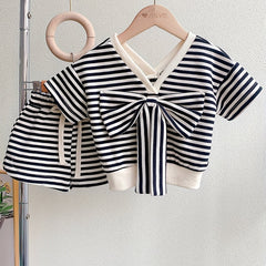 2pcs Toddler Girls Striped T Shirt & Shorts Set Kids Summer Clothes