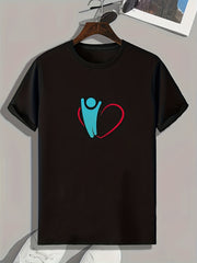 Heart Print Men's Comfy T shirt for Outdoor Summer