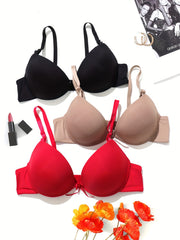 3pcs Solid T Shirt Bras Push Up Comfortable Breathable Lingerie Underwear