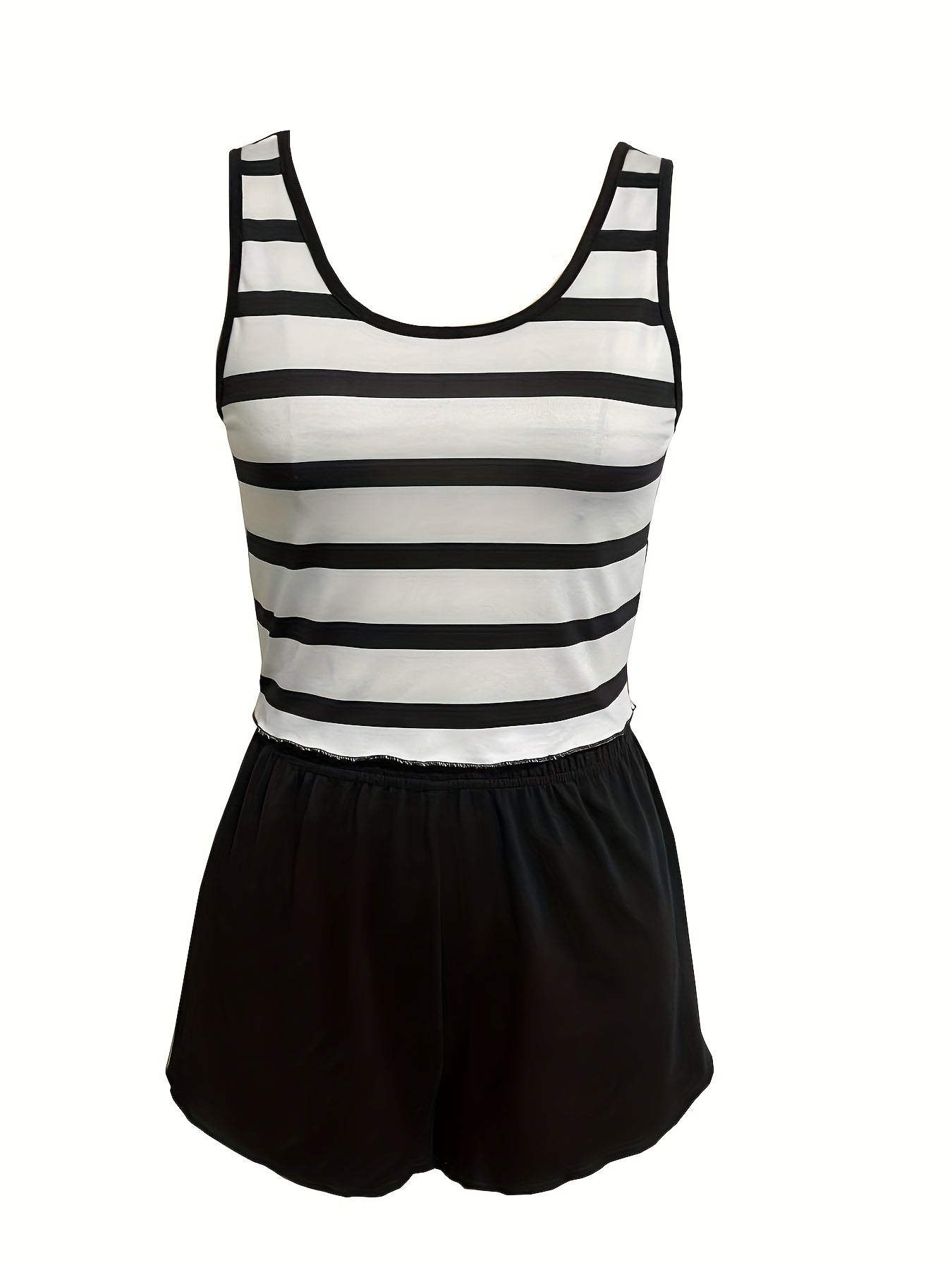 Stripe Print Pajama Set Crew Neck Sleeveless Top & Shorts