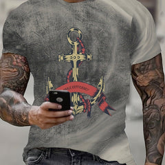 Anchor Pattern Print Men's Short Sleeve T-shirt Graphic Tee