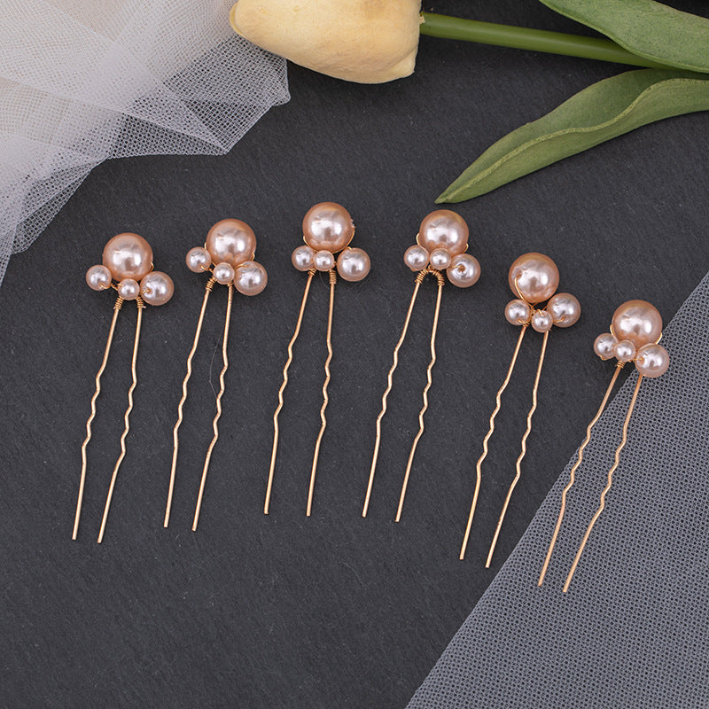 6pcs Faux Pearl U-shaped Hairpin Bridal Wedding Party Decorations