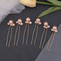 6pcs Faux Pearl U-shaped Hairpin Bridal Wedding Party Decorations