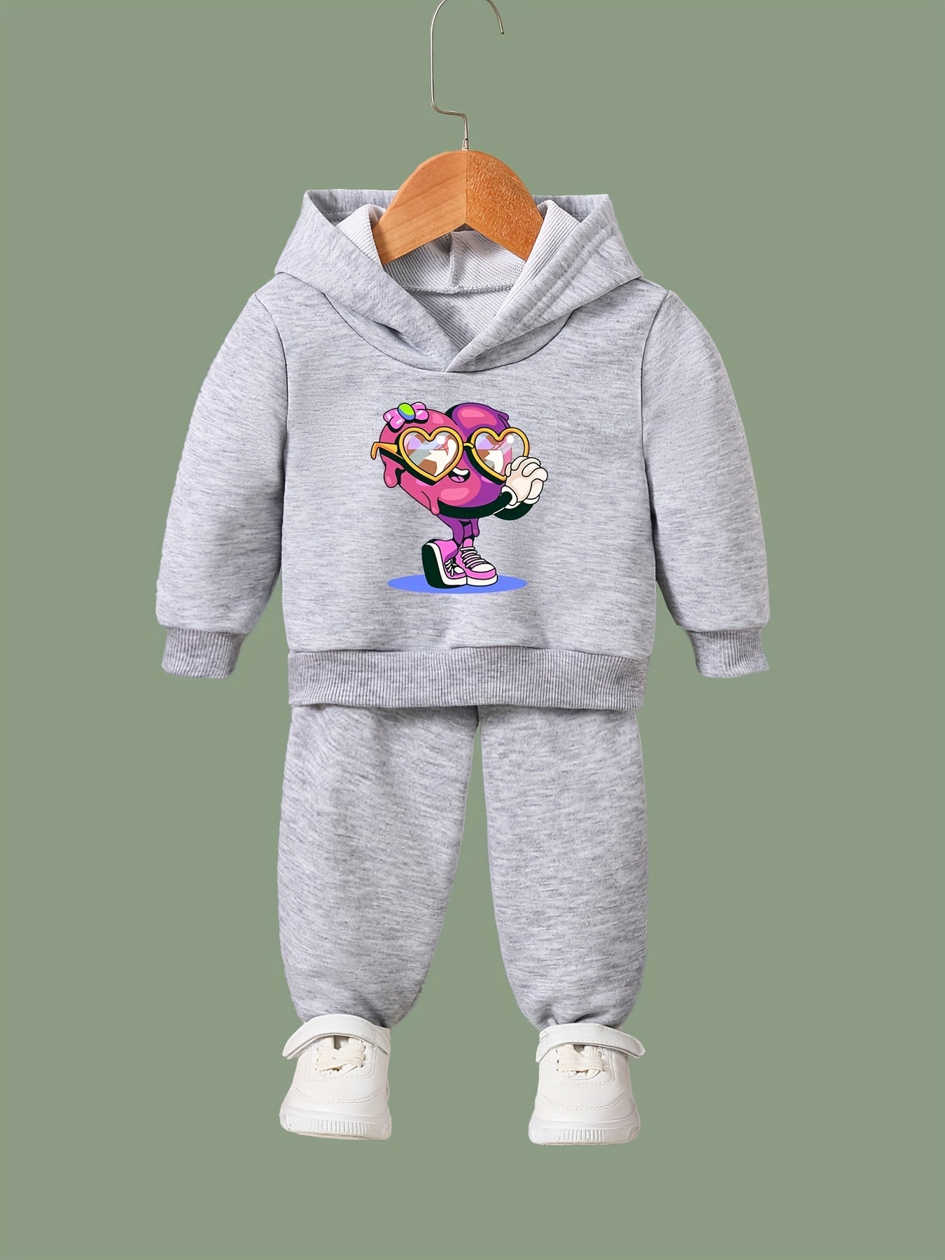 Girls 2pc Heart Pattern Hooded Sweatshirt Set
