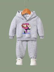 Girls 2pc Heart Pattern Hooded Sweatshirt Set