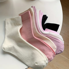 7 Pairs Solid Crew Socks Comfy & Breathable Mid Tube Women's Stockings