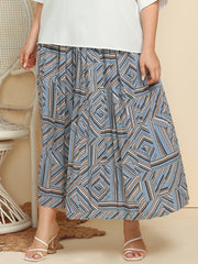 Geometric Print High Waist Maxi Skirt Women's Plus Loose Fit Casual Maxi Skirt