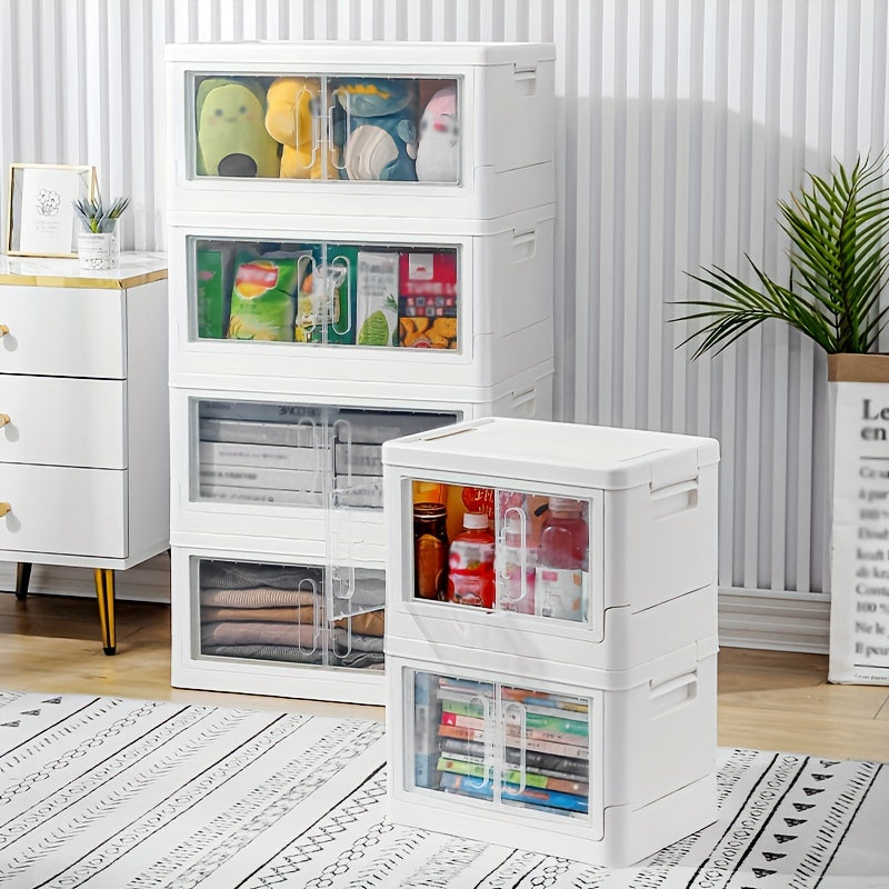 Stackable Storage Box Wheels Doors Plastic Containers Room Decor Home
