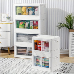 Stackable Storage Box Wheels Doors Plastic Containers Room Decor Home