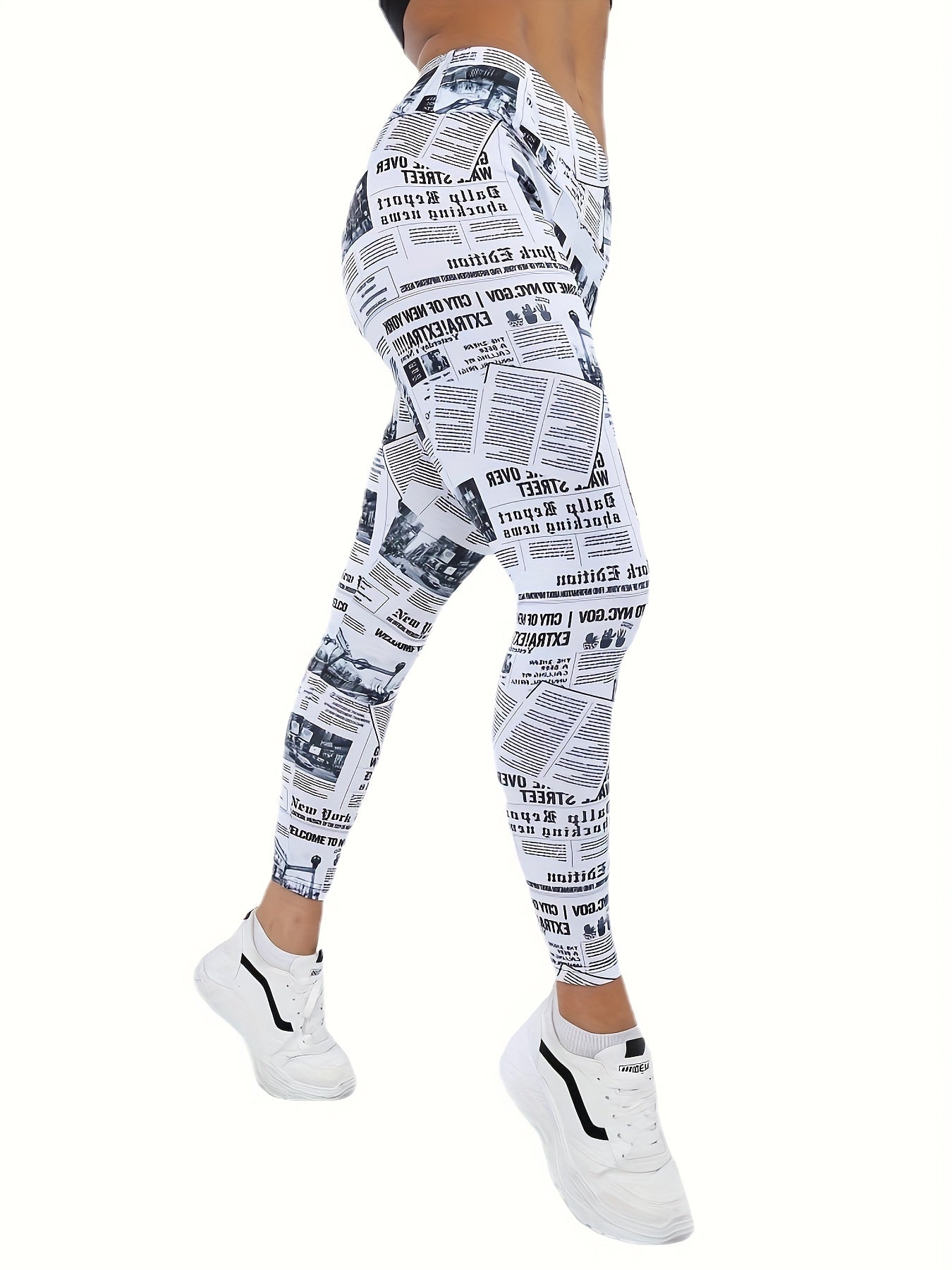 Newspaper Print Leggings Women Yoga Running Tight Pants Activewear