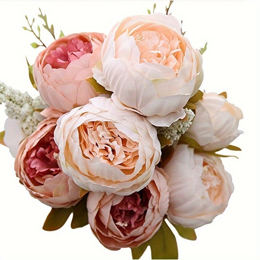 18in 13 Headed Peony Silk Flowers Vintage Bouquet Home Wedding Decor