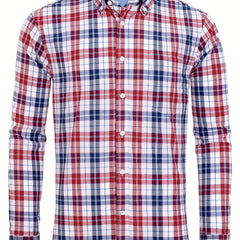 Men's Plaid Graphic Shirt Casual Cotton Lapel Button Down Long Sleeve Shirt