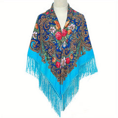 Boho Flower Print Tassel Shawl Vintage Warm Wrap Cardigan Poncho