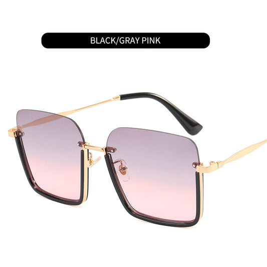 Hip Hop Style Sunglasses Square Rimless Lenses Golden Metal Frames