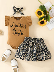 Leopard Print Romper Skirt & Headband Set for Baby Girls