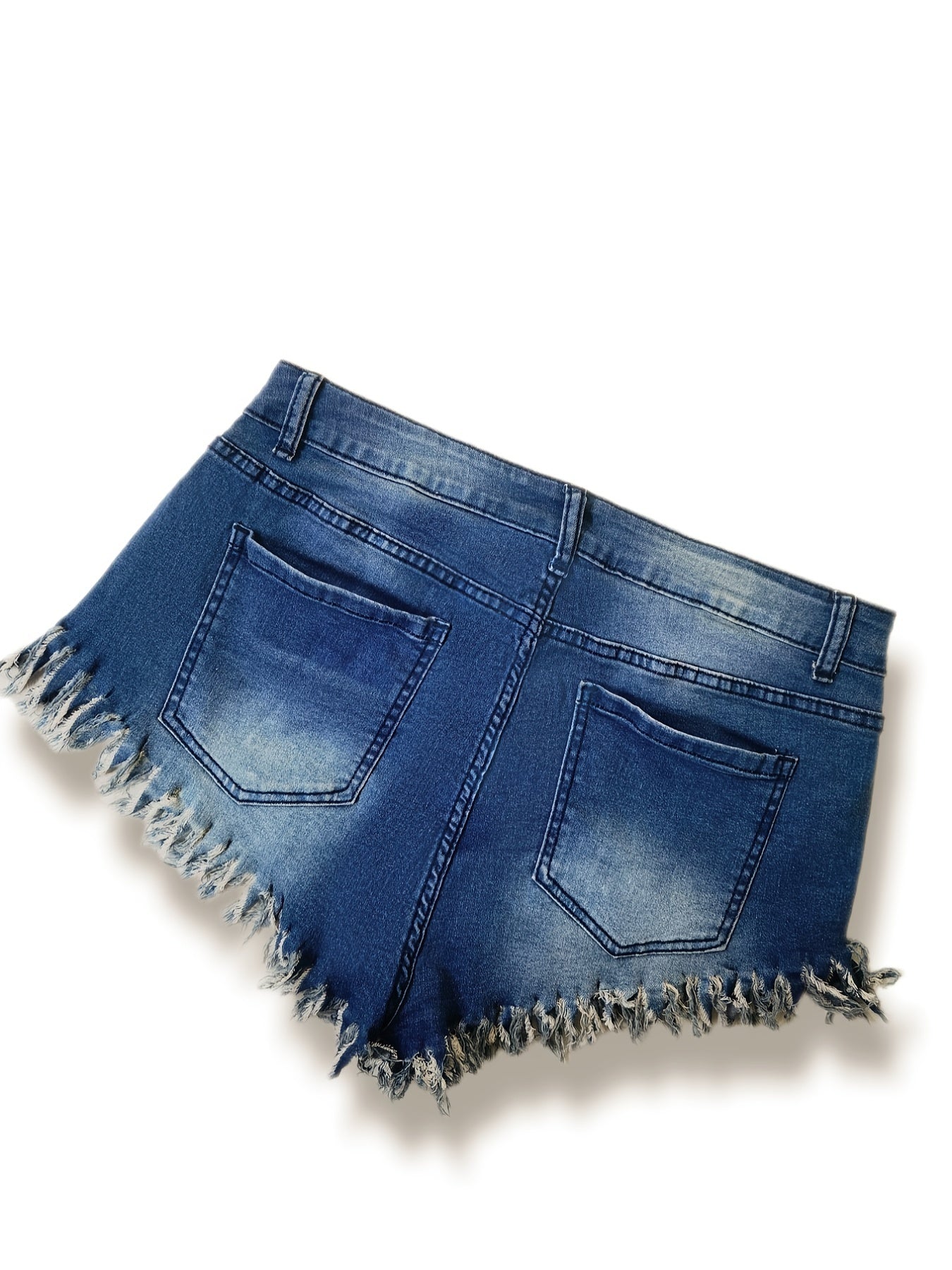 Denim Shorts Women's Solid Fringe Trim High Rise Button Fly Pocketed