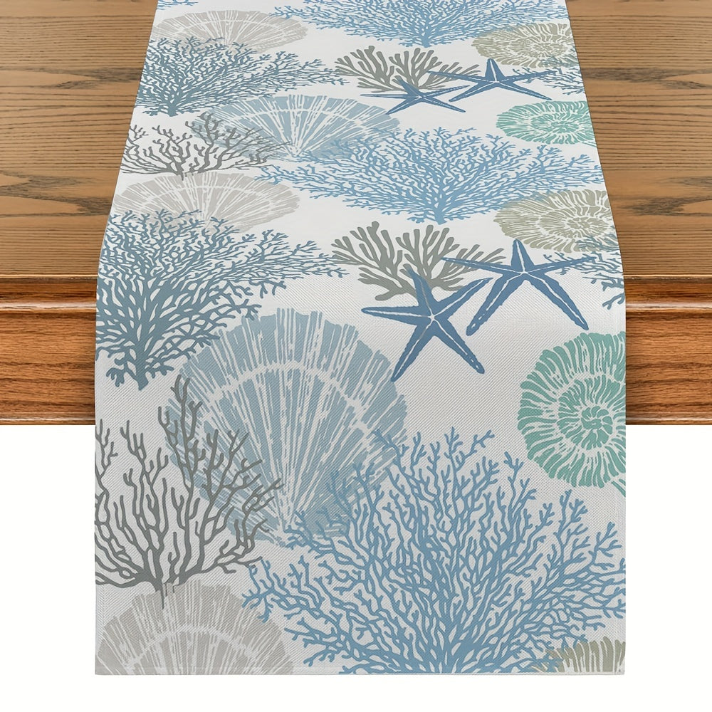 Marine Coral Shells Starfish Linen Table Runner Set