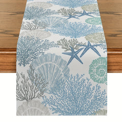 Marine Coral Shells Starfish Linen Table Runner Set