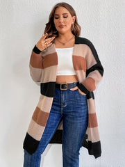 Colorblock Long Sleeve Open Front Cardigan
