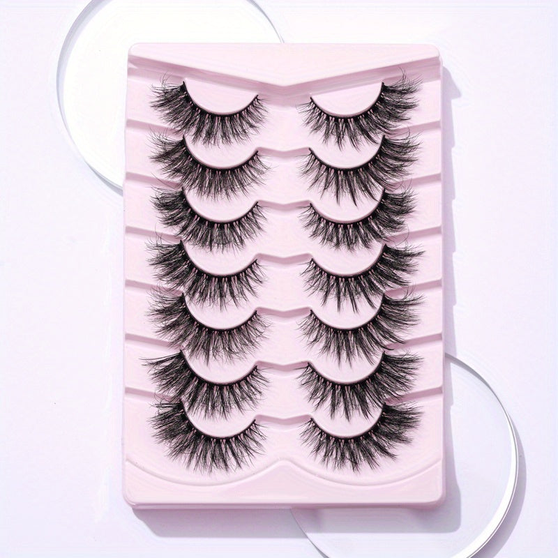 7 Pairs 6D Messy False Eyelashes 18mm Fluffy Wispy Curly Natural Look Lashes