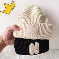 Kids N Letter Patch Knitted Hat Warm Woolen Hat