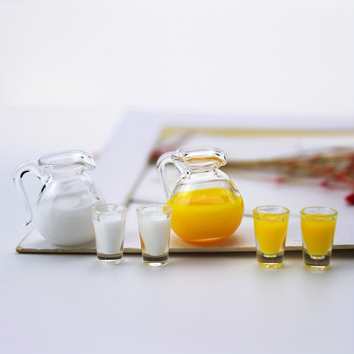 Dollhouse Beverage Set with Orange Juice and Milk Pitchers